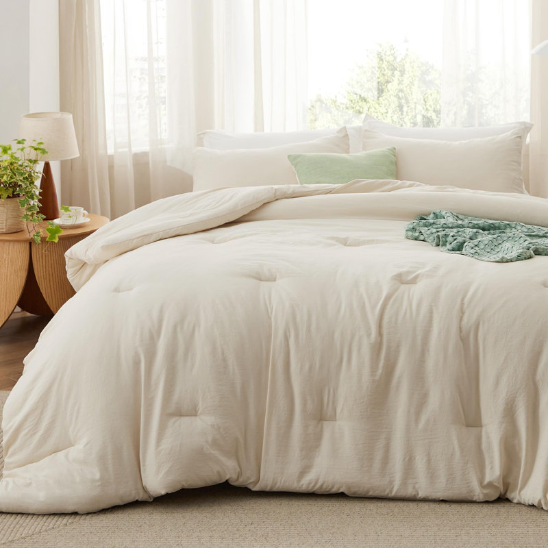 Bedsure Reversible Prewashed Comforter Set, Cal King Comforter + 2 King Pillowcases, Cream