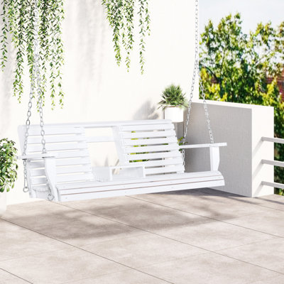 Outsunny -Seater Wooden Porch Swing, Patio Swing Bench With Folding Coffee Table, Cup Holders And Chains Included, Lbs Weight Capacity,