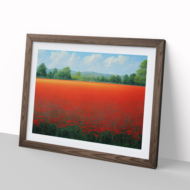 Adorable Poppy Field Flowers 1 Piece Single Picture Frame Wall Art, 34cm H x 46cm W x 2cm D, Walnut Framed