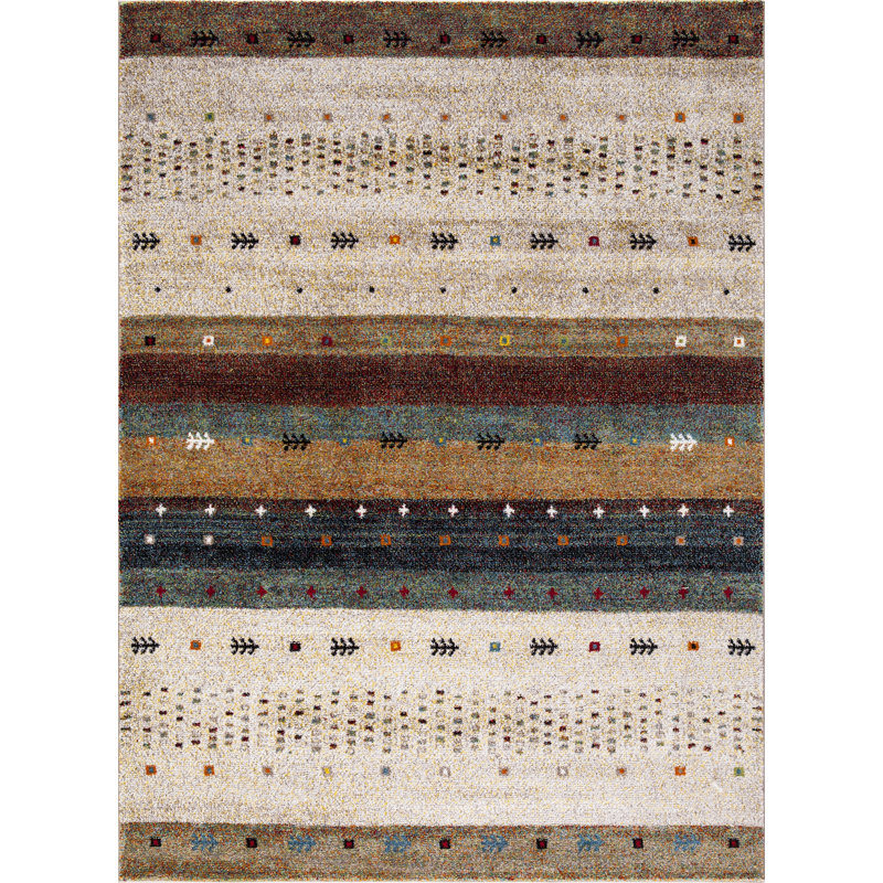 Tapis beige à motif géométrique Aria-Jai, Rectangle 5 pi 3 po x 7 pi 3 po