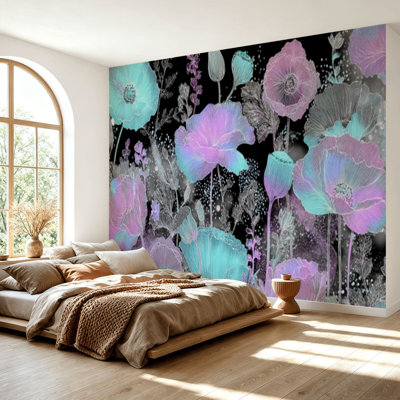Papier peint adhésif auto-adhésif moderne pour la chambre à coucher Peel and Stick L 69 po x l 96 po avec motif d'étoiles mystiques