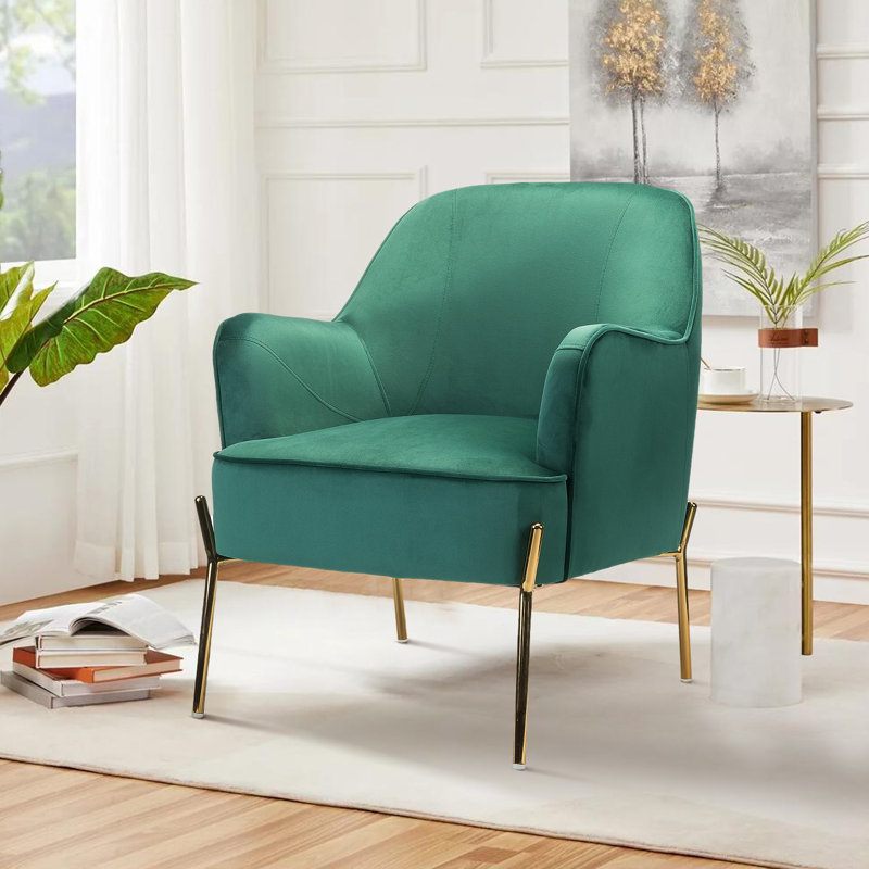 Chaise contemporaine Cleo de 26 po de largeur avec accoudoirs encastrés, Velours vert