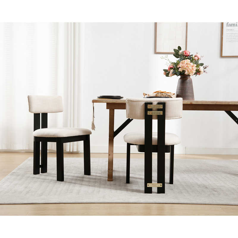 Chaise d'appoint Mahkar, Lin beige, Noir