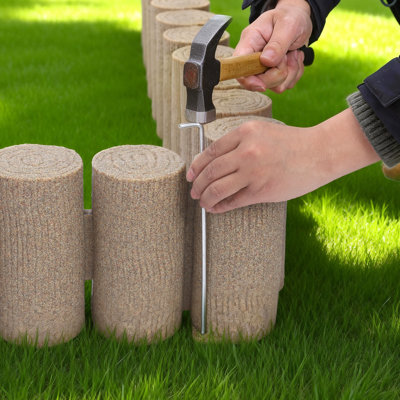 Faux Wood Landscape Edging, 13.7 ft Kit, No Dig Garden Edging Border, Blocks for Lawn, Flower Beds, Pathways, Yards, Each Section Has 10 Logs 41.14"L x 3.74"W x 7.48"H, 32 Spikes, Beige
