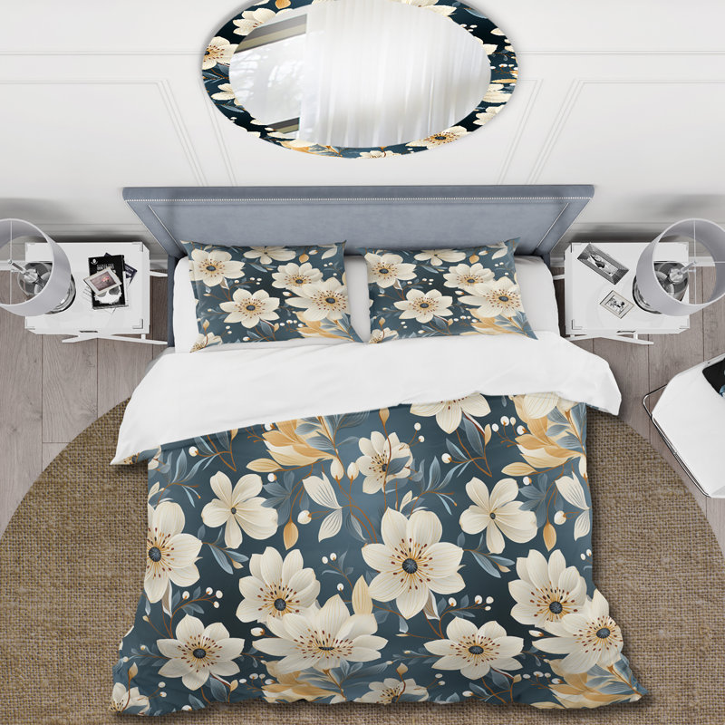 Ensemble de housse de couette floral sarcelle et ivoire Coastal Elegance, Housse de couette pour très grand lit et 2 très