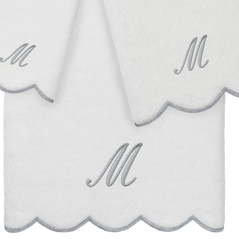 Ensemble de serviettes personnalisées 100% coton turque ADORNIA 3 pièces Linum Home Textiles, M, Blanc / Gris