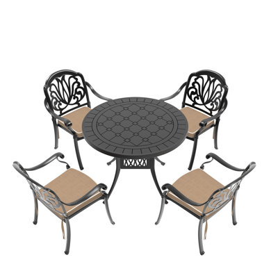 Black Cast Aluminum Patio Furniture, With Water- And Stackable Cushions 5 Outdoor For Relaxation