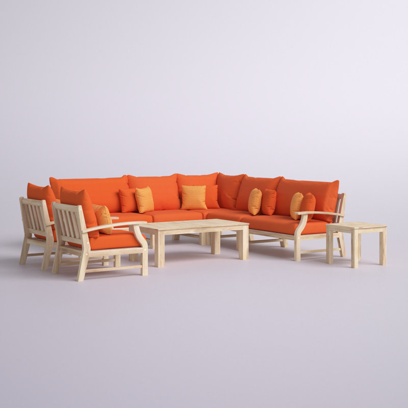 Paulet 9 Piece Sectional Seating Group With Sunbrella Cushion Covers, Spectrum Cayenne Sunbrella® Plainweave