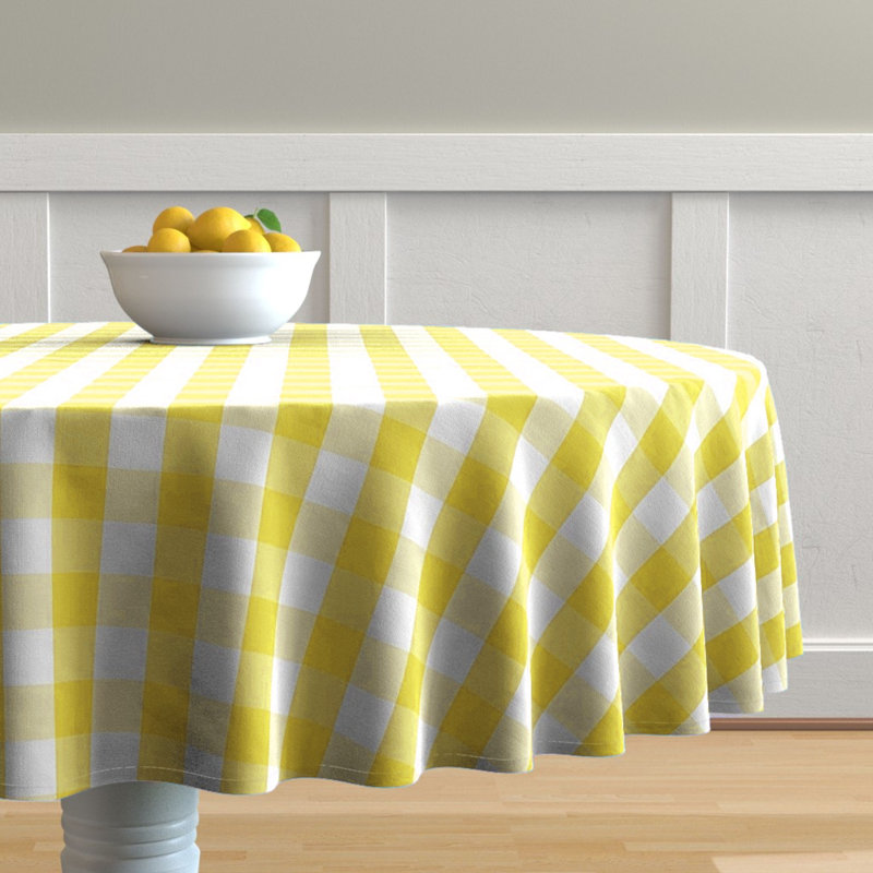 Knopp Plaid 100% Cotton Tablecloth, Yellow, 60" W Round
