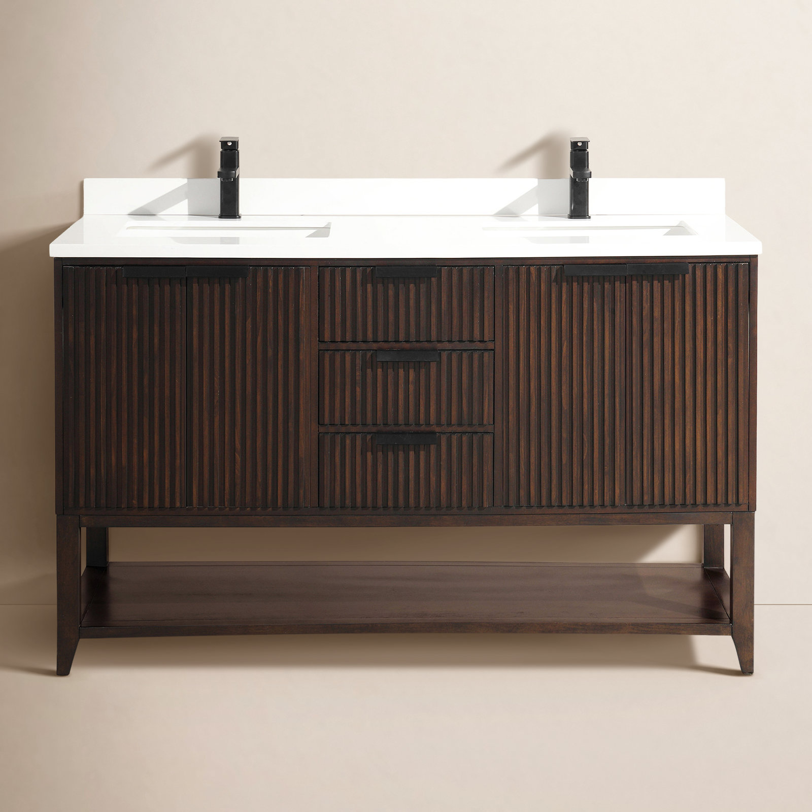 55'' Double Bathroom Vanity, Walnut