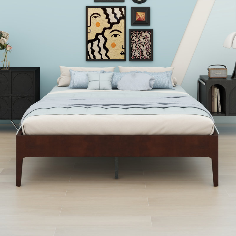 Contemporary Low-Profile Bed Base Featuring Durable Slat Foundation and Tool-Free Setup, Chocolate