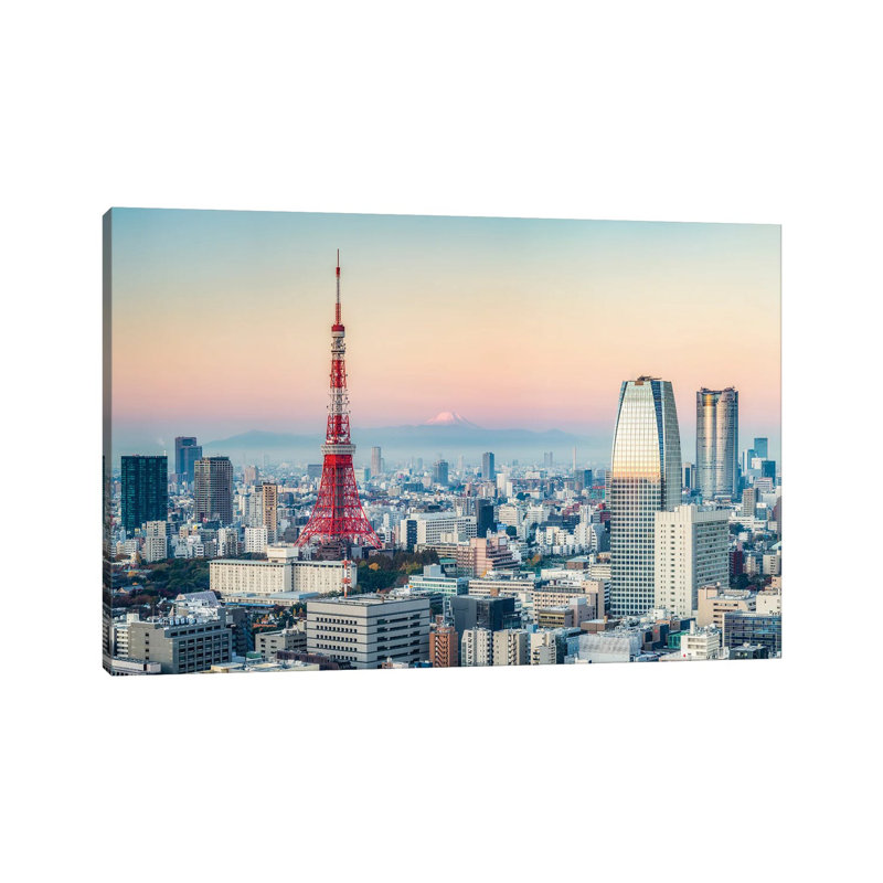 Tokyo Tower And Mount Fuji At Sunrise by Jan Becke - Wrapped Canvas Print, 20.32 cm H x 30.48 cm W