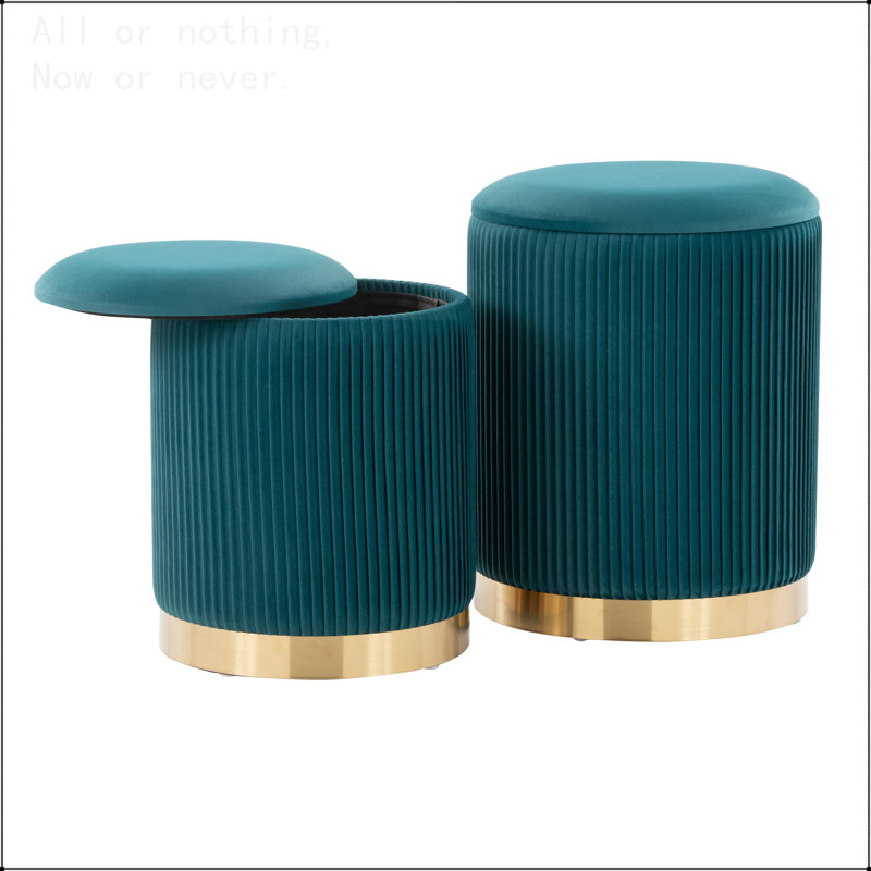 Ensemble de repose-pieds gigogne en métal doré et velours bleu sarcelle, Sarcelle