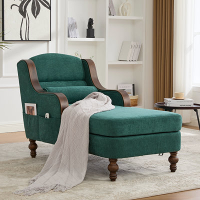 Oversized Chaise Lounge Chair with Wide Seat, Upholstered Sleeper Armchair with Storage Pockets, High Back Reading Sofa for Living Room and Bedroom