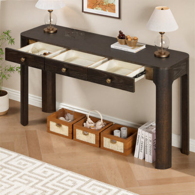 Console de 52,02 po avec coins arrondis pour la sécurité, table d'entrée avec tiroirs, table de canapé robuste pour le couloir et le salon