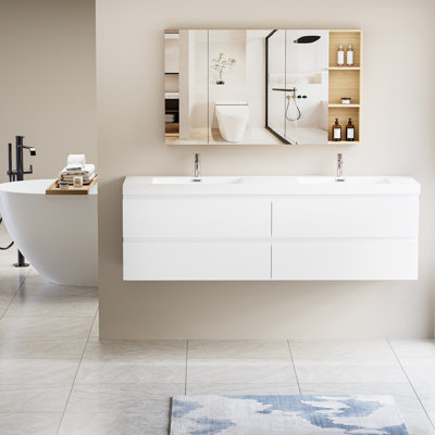 Meuble-lavabo blanc moderne (avec meuble-lavabo et lavabo) avec rangement