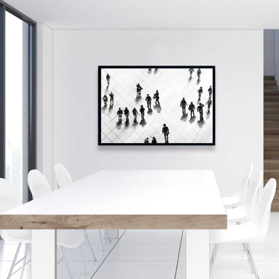 Overhead View of People on the Street - Black & White Canvas