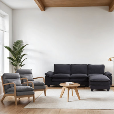 Ensemble de salon 3 pièces avec canapé double couche et fauteuil en lin Natrone