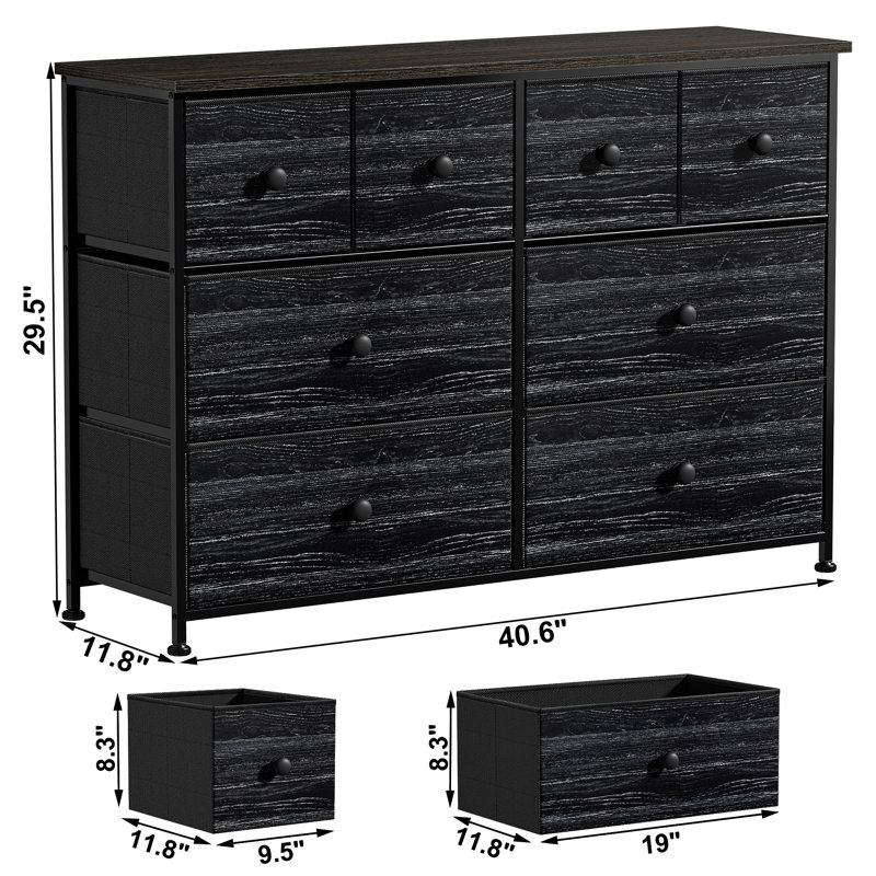 Ojaswi 8 Drawer 104.1Cm W Dresser, Black/Grey