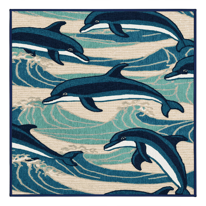 Washable Dolphins Nautical Area Rug, Rectangle 5' x 7'