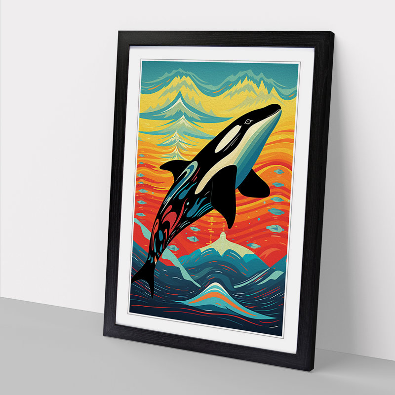 Orca Whale Op No.2 - Single Picture Frame Print on Wood, Black Framed, 64cm H x 46cm W x 2cm D