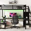 Metal Full Size Loft Bed With Wardrobe, Desk, Port And Adjustable Brightness Led - Black For A Intriguing Bedroom