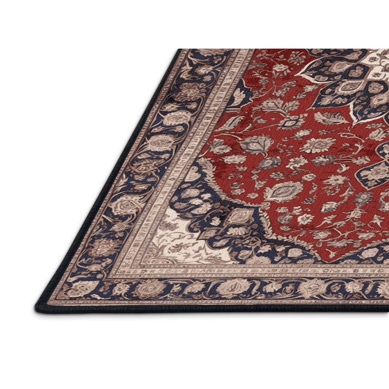 Machine Washable Persian Black Area Rug, Rectangle 6' x 9'