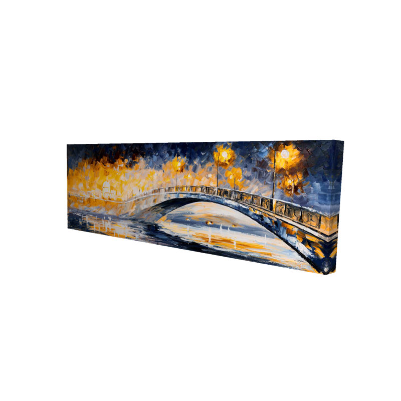Pont au clair de lune - art de toile de paysage de rue bleue