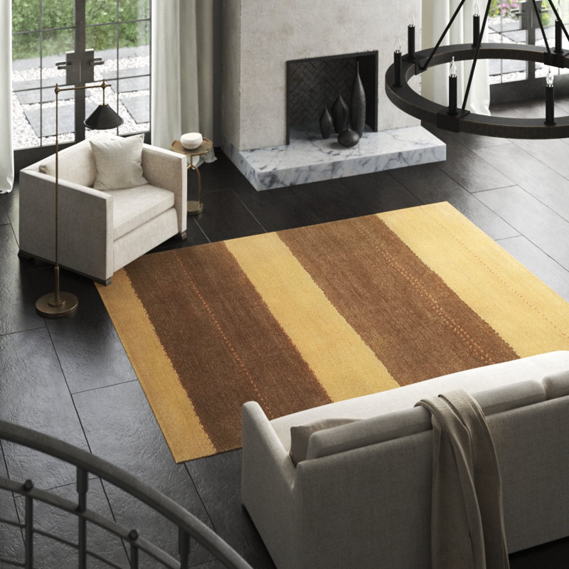 Supai Wool Striped Area Rug in Beige/Brown/|Orange, Rectangle 6' x 9'