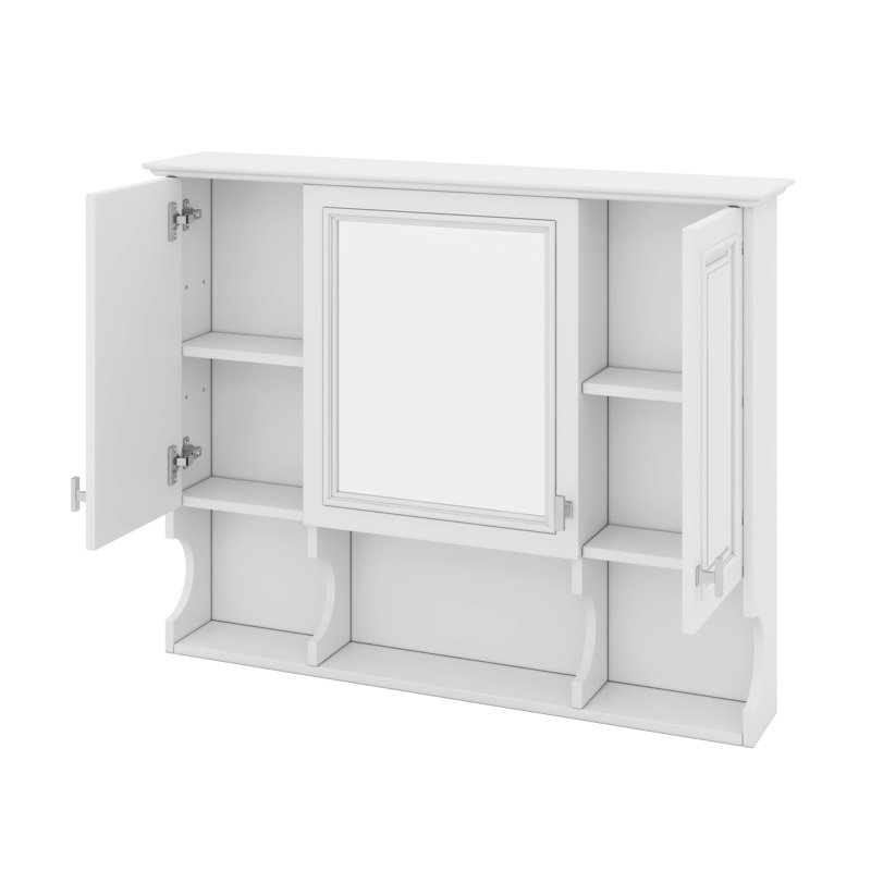 Armoire à pharmacie murale pour salle de bain, armoire à miroir moderne avec tablettes ouvertes, Blanc