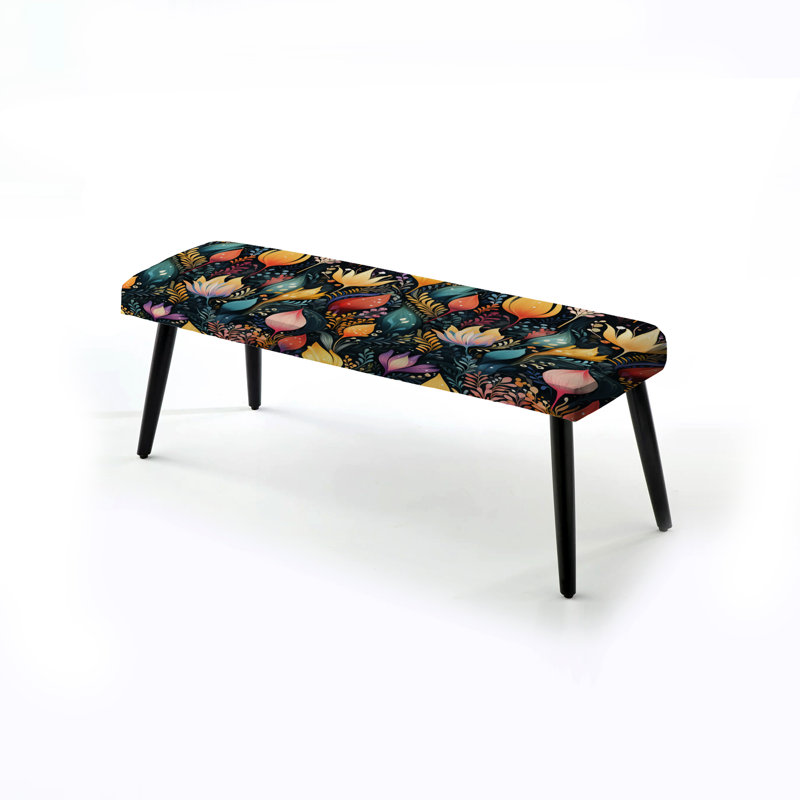 Motif botanique abstrait vert - Banc rembourré floral noir
