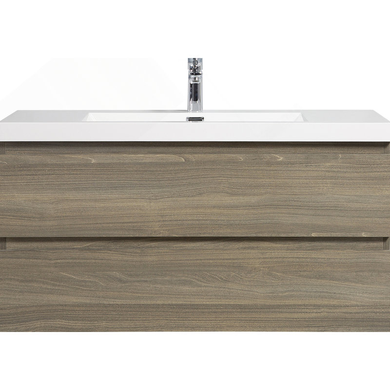 Meuble-lavabo mural 42 po avec lavabo et rangement mural moderne, Gris, Blanc