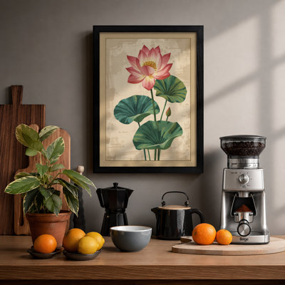 Lotus in Bloom Botanical - Framed Print