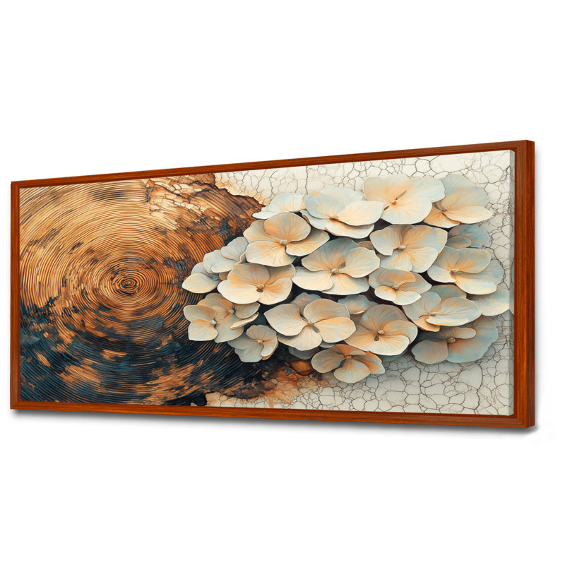 Murales hortensias en cristal Muril sur glissoire en bois II - hydrangées murales, H 28 po x l 60 po, Brun