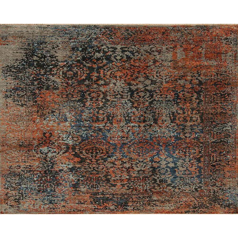 Shangri-La Hand Knotted Wool Area Rug in Blue/Coral/Silver/Black, Rectangle 8' x 10'