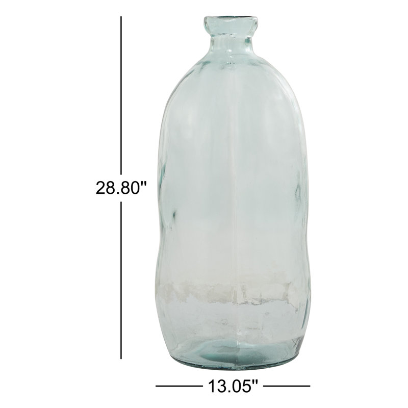 Dorival Recycled Glass Spanish Bottle Decorative Vase, Blue, 28.80" H x 13.05" W x 13.30" D