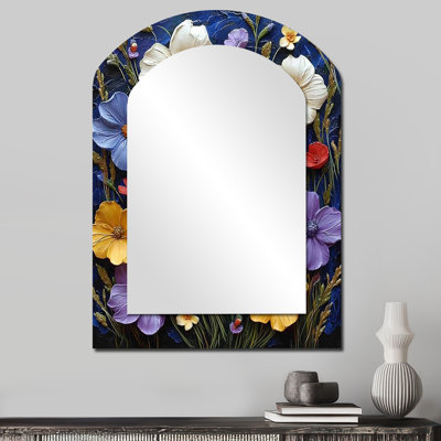 Fleurs colorées en forme de bouton d'or - fleurs sauvages en métal - miroir mural traditionnel irrégulier