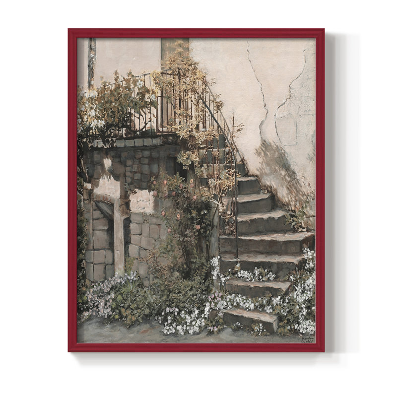 Escaliers Gracieux, reproduction encadrée - bois massif, H 11 po x l 9 po, Rouge