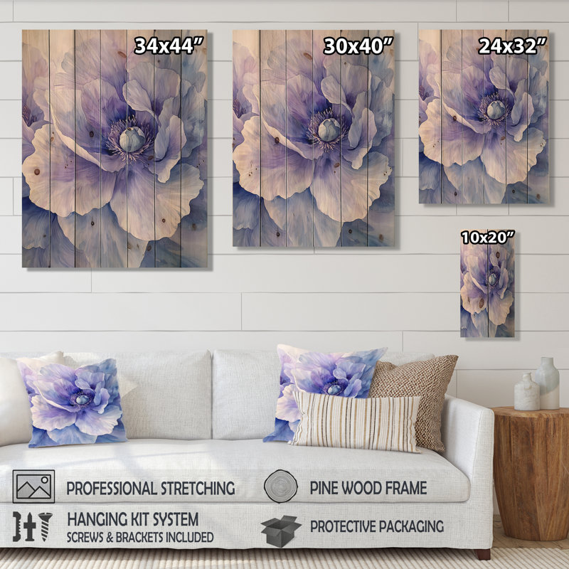 Soft Lavender Peony Gentle Embrace II - Peonies Wood Print - On Natural Pine Wood, 20" H x 10" W x 0.78" D