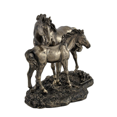 Anastassios bronze-finished cold-cast resin mare and foal horse figurine for shelf decor — 7" L x 6.5" H x 4" W