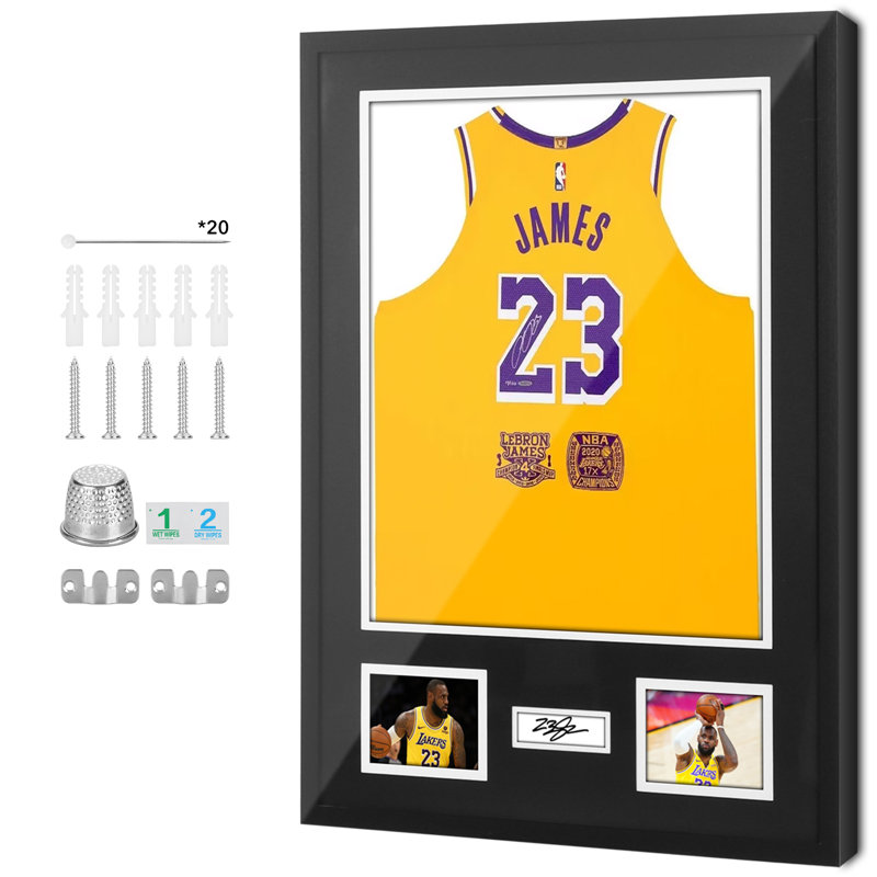 Présentoir en jersey avec protection UV, cadre en bois, tapis et tableau d'affichage pour chemises et photos de sport (paquet de 1)