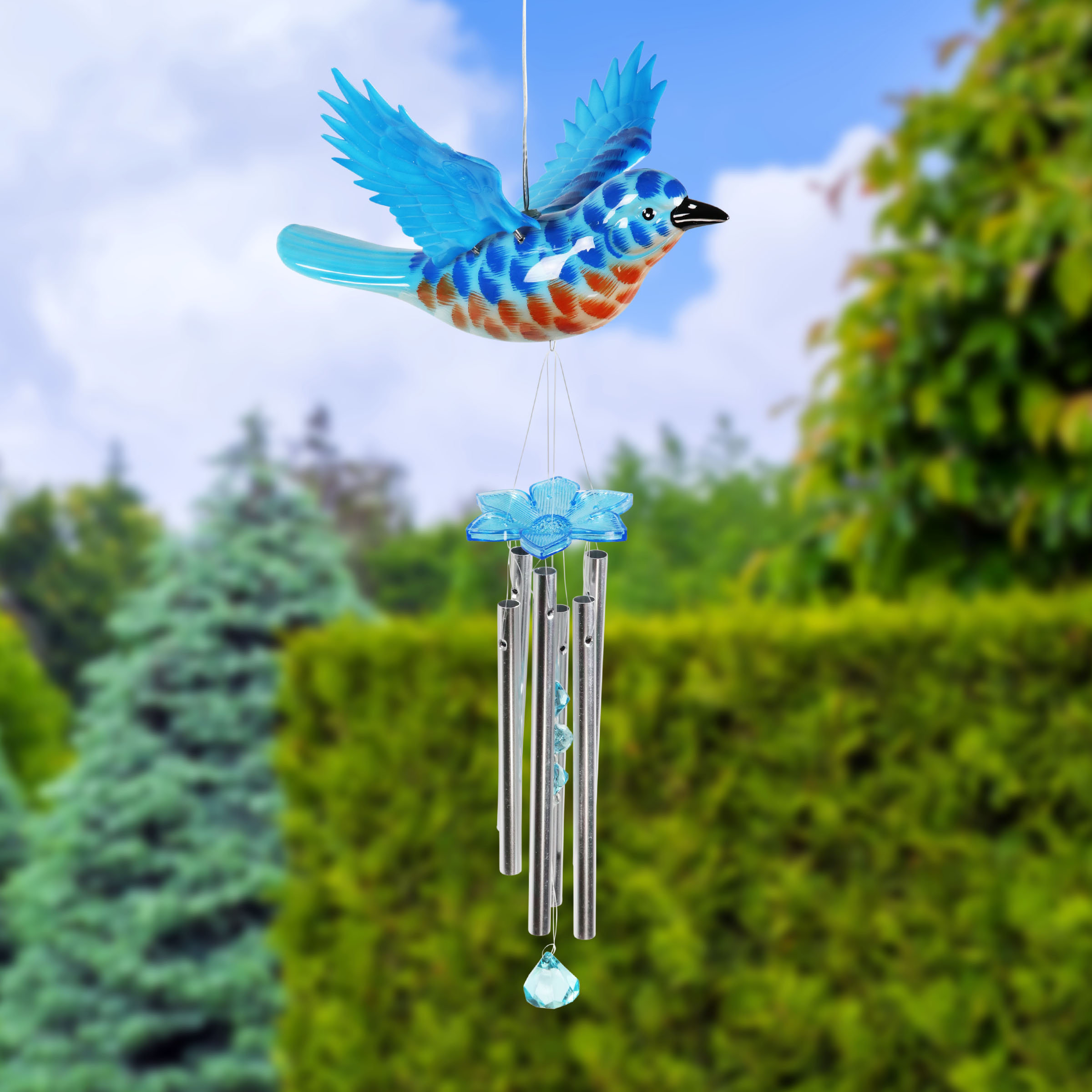 Exhart Solar WindyWings BlueBird Wind Chime, 10 by 9 Inches | Wayfair