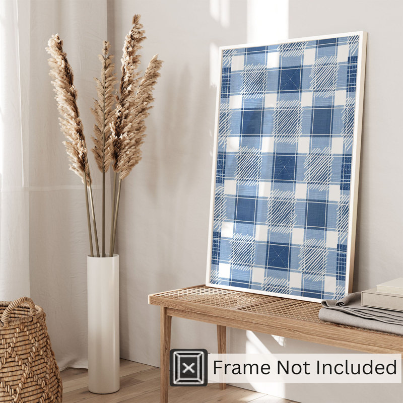 Motif à carreaux abstrait bleu, reproduction d'art moderne sans cadre, H 30 po x l 20 po