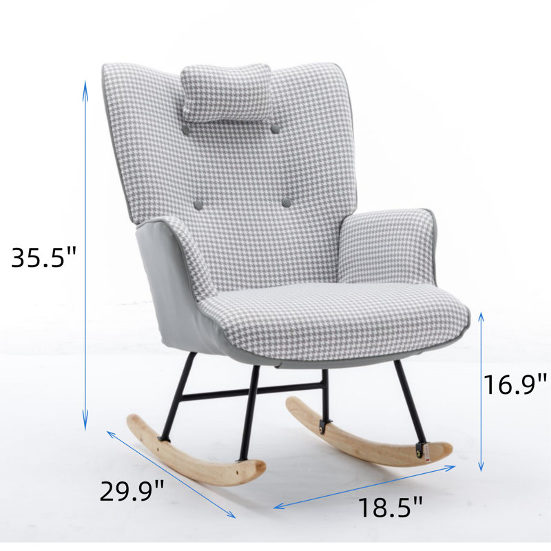 Chaise berçante en cuir de poule de 35,5 pouces avec un design confortable à oreilles et une base en bois massif sécuritaire