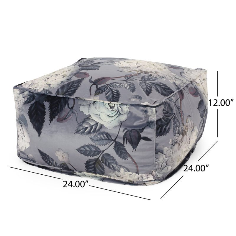 Grand pouf carré, imprimé floral sur fond gris