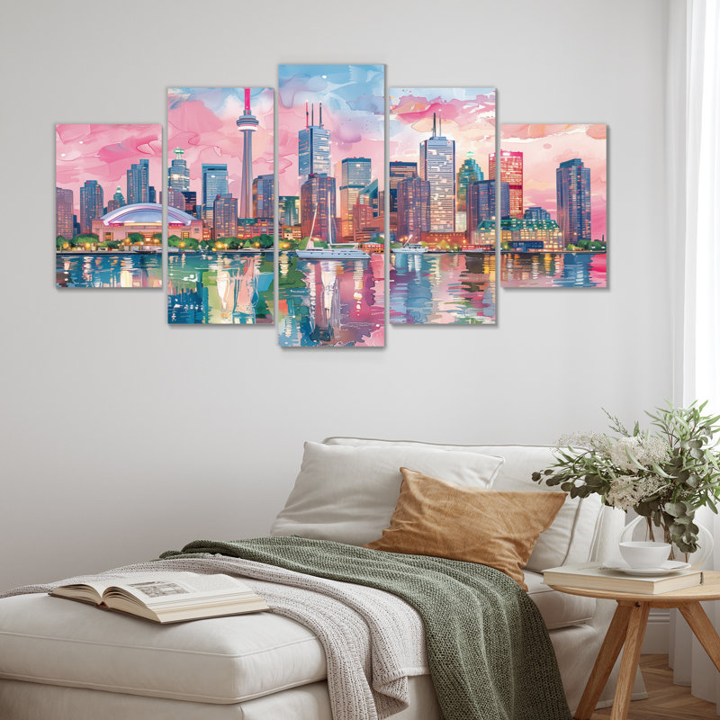 «Pink Toronto Cityscape View I - City Toronto», ensemble d'art mural