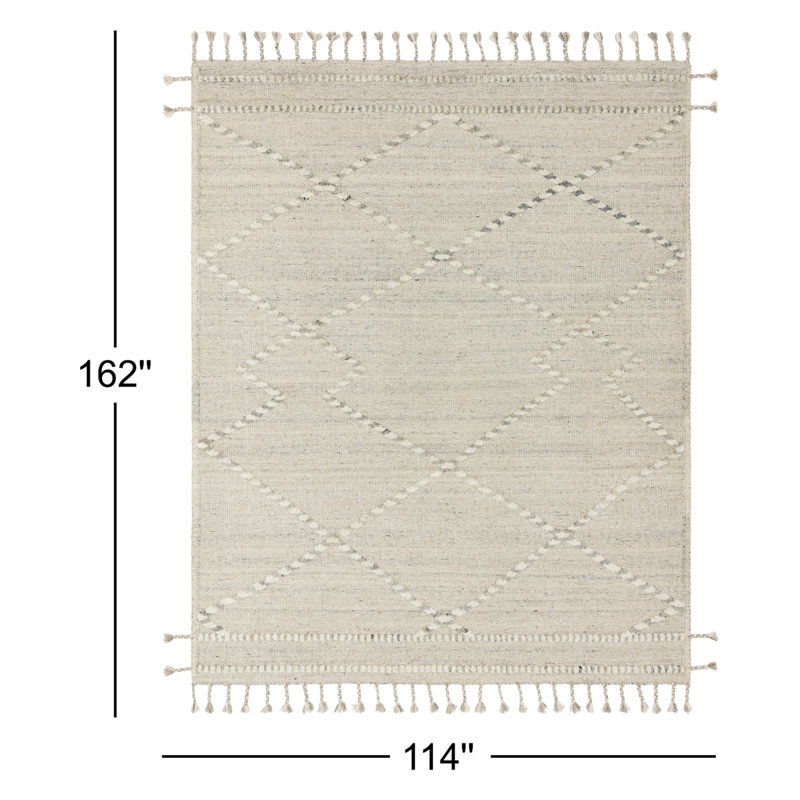 Iman Hand Knotted Geometric Area Rug in Ivory/Gray, Rectangle 9'6" x 13'6"
