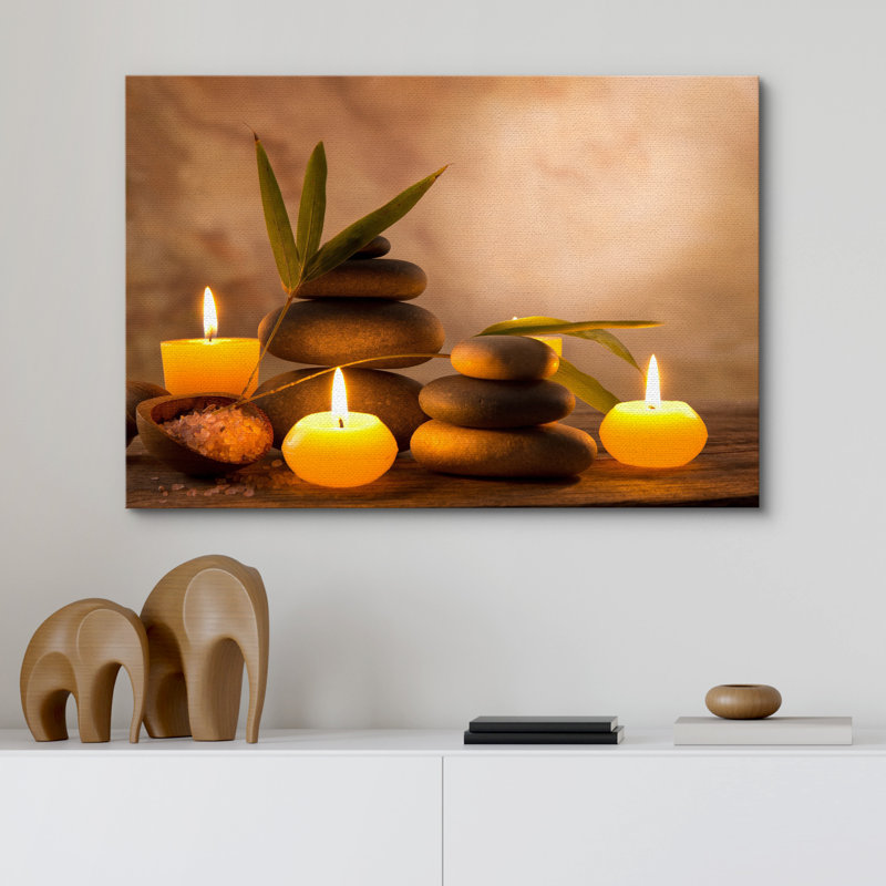 Zen Stones Relax and Calm Massage Laundry Room Bathroom Decor Large Canvas Wall Pictures Art Print, 32" H x 48" W