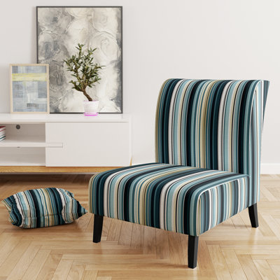 Classic Classic Elegance Striped Motif - Fauteuil de chambre rembourré moderne, fauteuil d'appoint bleu