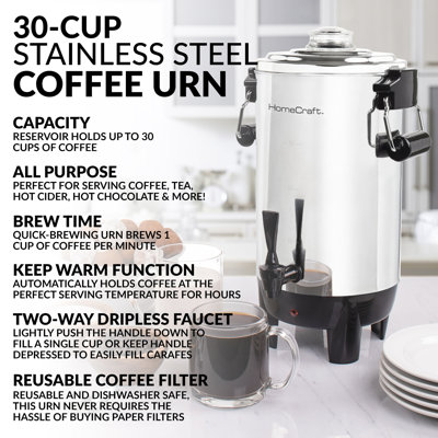 Homecraft Quick-brewing 1000-watt Automatic 30-cup Coffee Urn - Stainless Steel